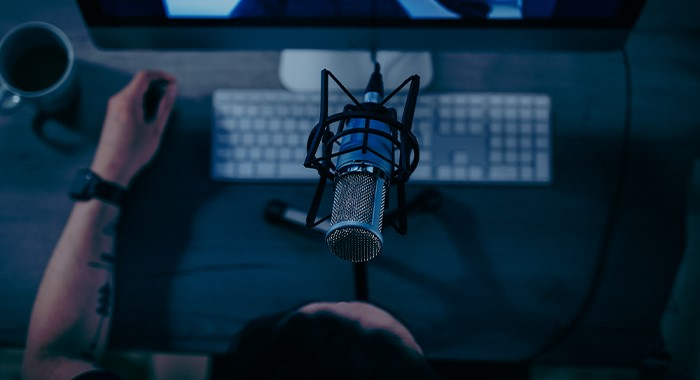 Photo of podcast being recorded